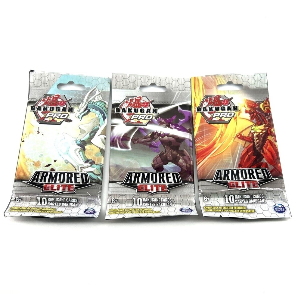 Bakugan Pro Armored Elite Trading Cards 10 Card Booster‎ Packs Lot Of 3 New